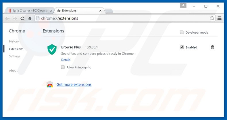 Removing Junk Cleaner ads from Google Chrome step 2