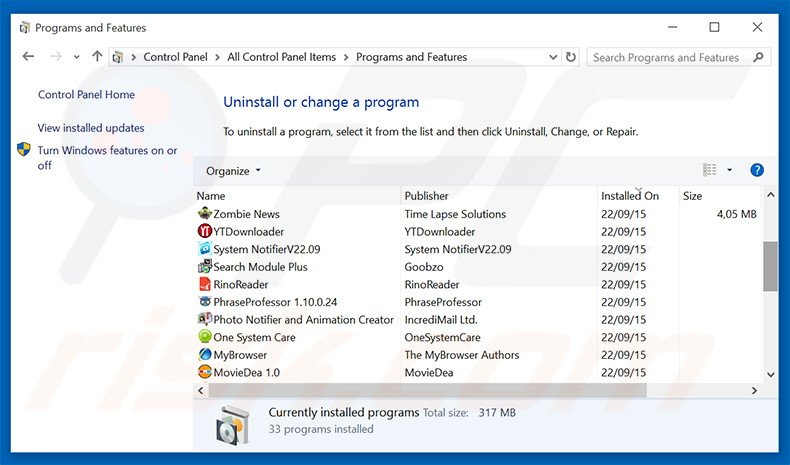 Junk Cleaner adware uninstall via Control Panel