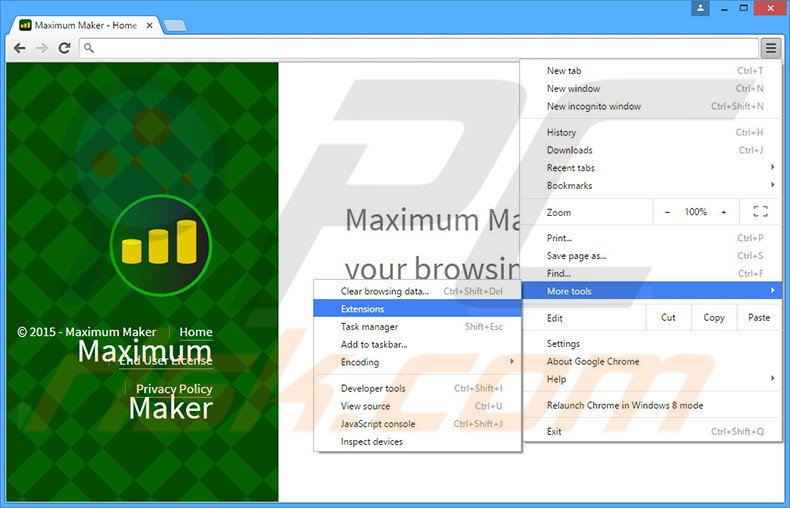 Removing Maximum Maker  ads from Google Chrome step 1