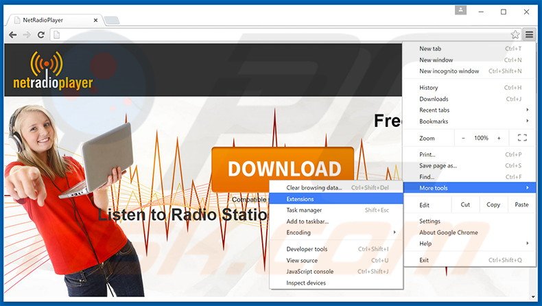 Removing NetRadio  ads from Google Chrome step 1
