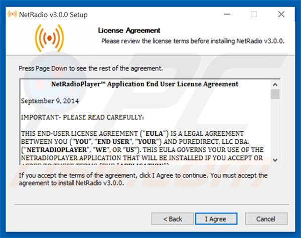 Official NetRadio adware installation setup