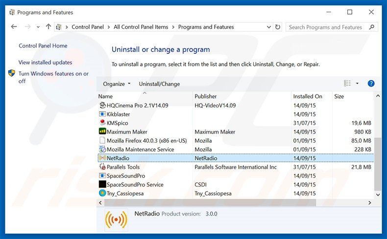 NetRadio adware uninstall via Control Panel