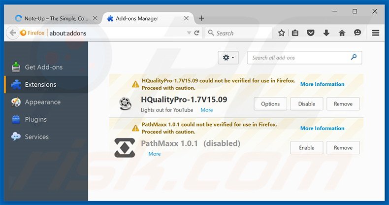 Removing Note-up ads from Mozilla Firefox step 2