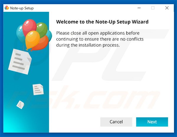 Official Note-up adware installation setup