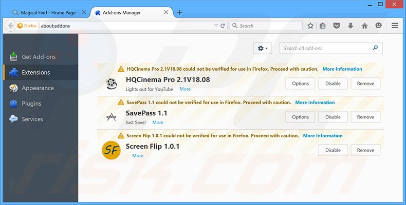 Removing Oasis Space ads from Mozilla Firefox step 2