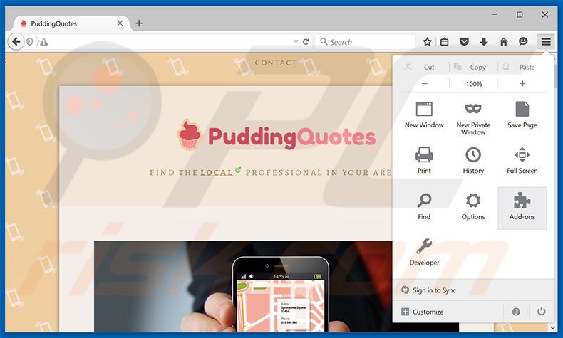 Removing PuddingQuotes ads from Mozilla Firefox step 1