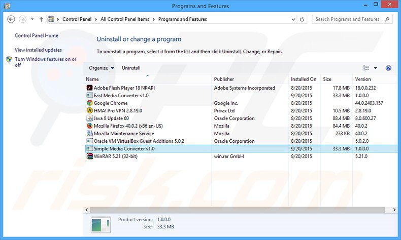 Simple Media Converter  adware uninstall via Control Panel