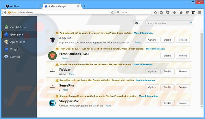 Removing Sonic Search ads from Mozilla Firefox step 2