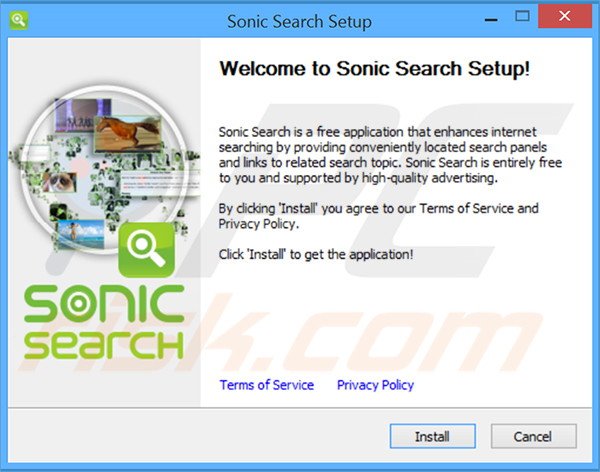 Official Sonic Search adware installation setup
