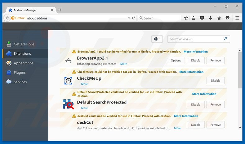 Removing yessearches.com related Mozilla Firefox extensions