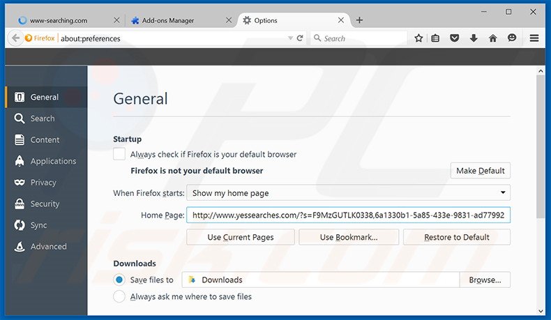 Removing yessearches.com from Mozilla Firefox homepage