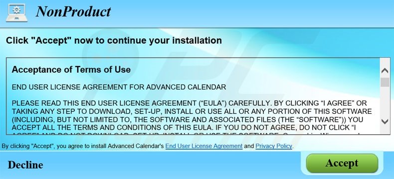 free software installer promoting advanced calendar adware
