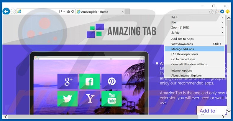 Removing AmazingTab ads from Internet Explorer step 1