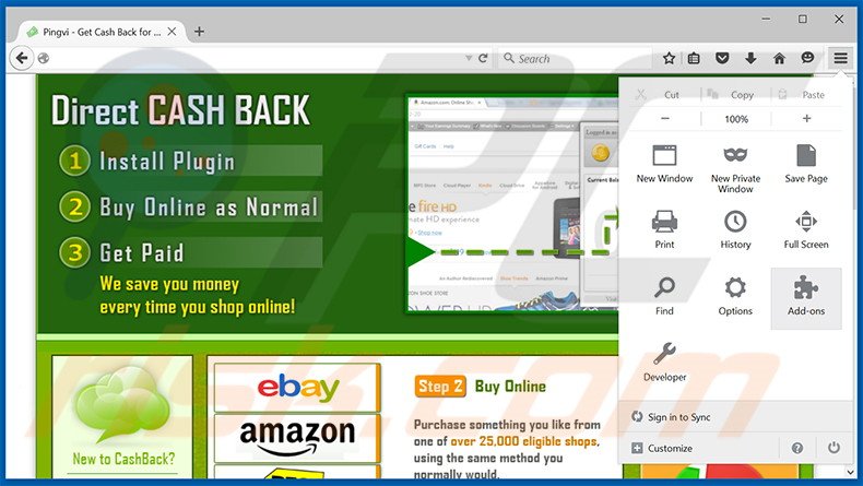 Removing CashBack ads from Mozilla Firefox step 1