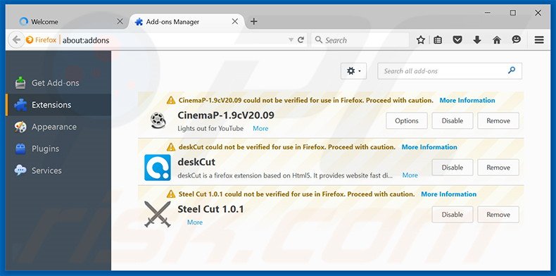 Removing CashBack ads from Mozilla Firefox step 2