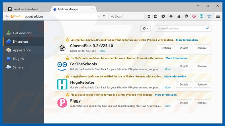 Removing coppingo.com related Mozilla Firefox extensions