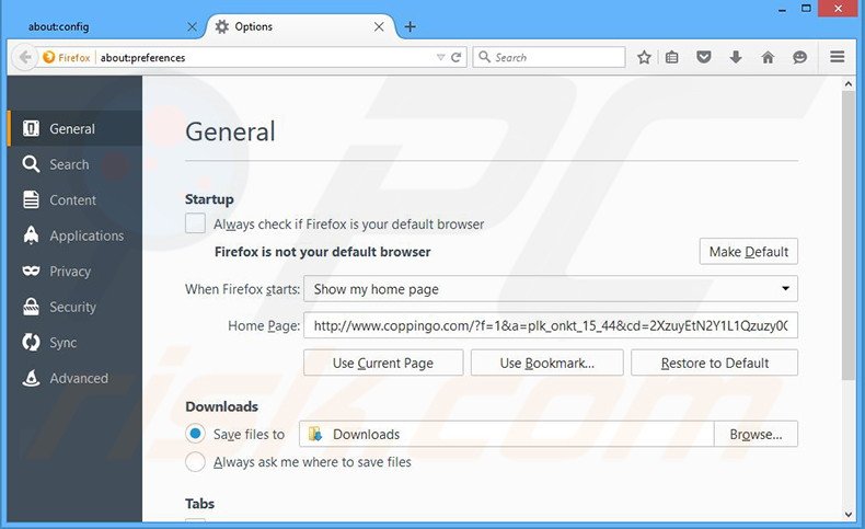 Removing coppingo.com from Mozilla Firefox homepage