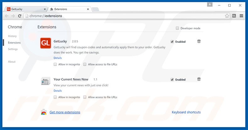 Removing GetLucky ads from Google Chrome step 2