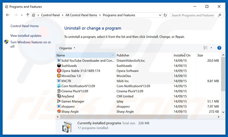 Loot Find adware uninstall via Control Panel