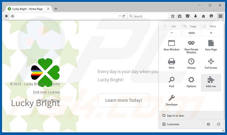 Removing Lucky Bright ads from Mozilla Firefox step 1