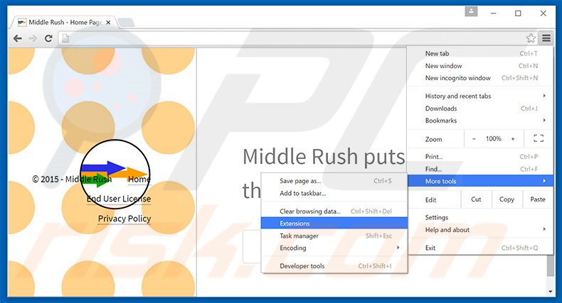 Removing Middle Rush  ads from Google Chrome step 1