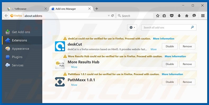 Removing my.parallaxsearch.com related Mozilla Firefox extensions