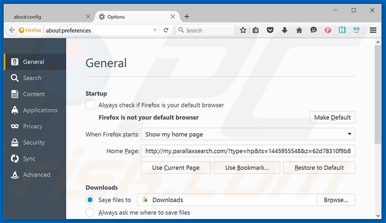 Removing my.parallaxsearch.com from Mozilla Firefox homepage