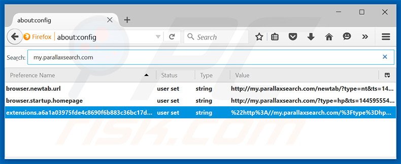 Removing my.parallaxsearch.com from Mozilla Firefox default search engine
