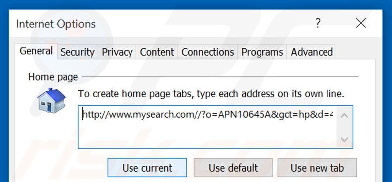 Removing mysearch.com from Internet Explorer homepage