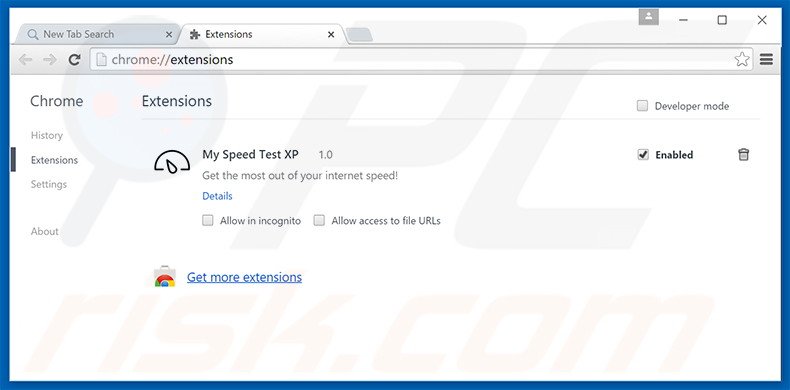 Removing search.myspeedtestxp.com related Google Chrome extensions