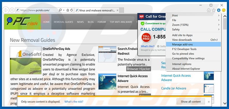 Removing Olcinium Browser ads from Internet Explorer step 1