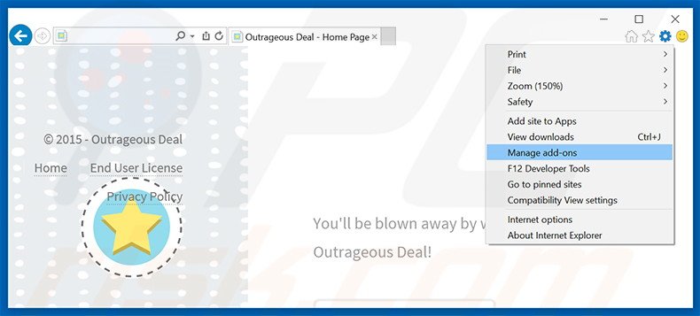 Removing Outrageous Deal ads from Internet Explorer step 1