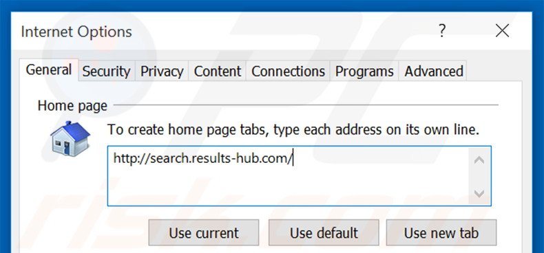 Removing search.results-hub.com from Internet Explorer homepage