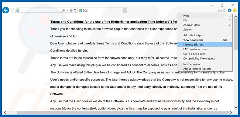 Removing WebOptimum ads from Internet Explorer step 1