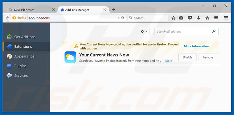 Removing search.yourcurrentnewsnow.com related Mozilla Firefox extensions