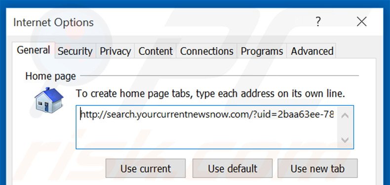 Removing search.yourcurrentnewsnow.com from Internet Explorer homepage