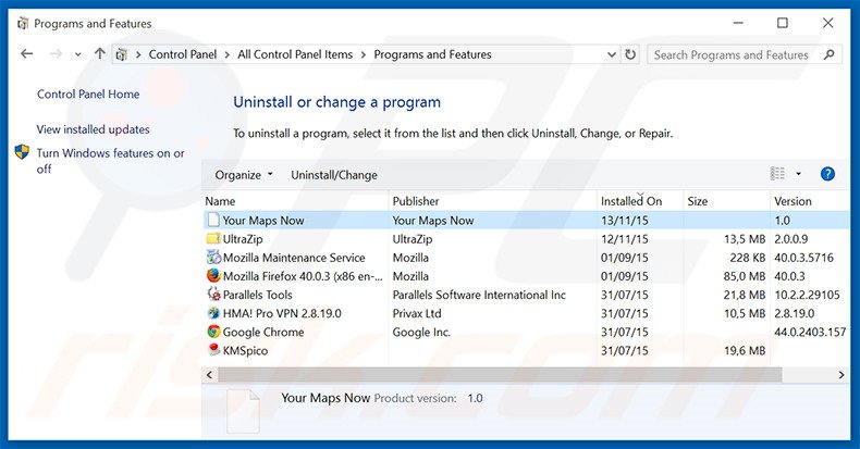 search.yourmapsnow.com browser hijacker uninstall via Control Panel