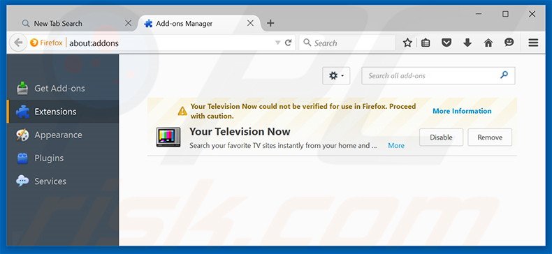 Removing search.yourtelevisionnow.com related Mozilla Firefox extensions