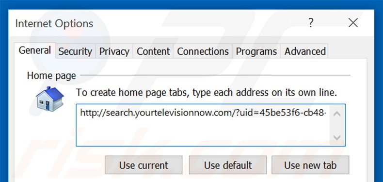 Removing search.yourtelevisionnow.com from Internet Explorer homepage