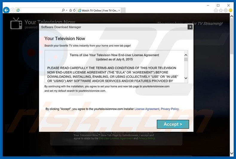 Website used to promote Your Television Now browser hijacker