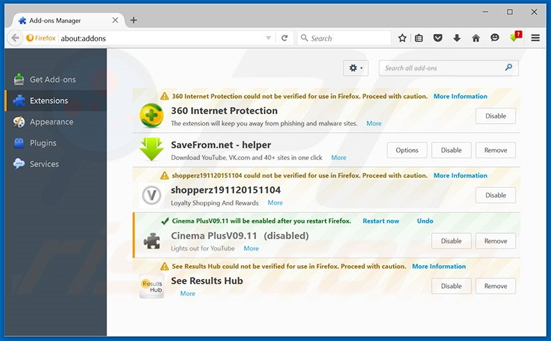Removing Chromium ads from Mozilla Firefox step 2