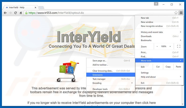 Removing Interstitial Information  ads from Google Chrome step 1