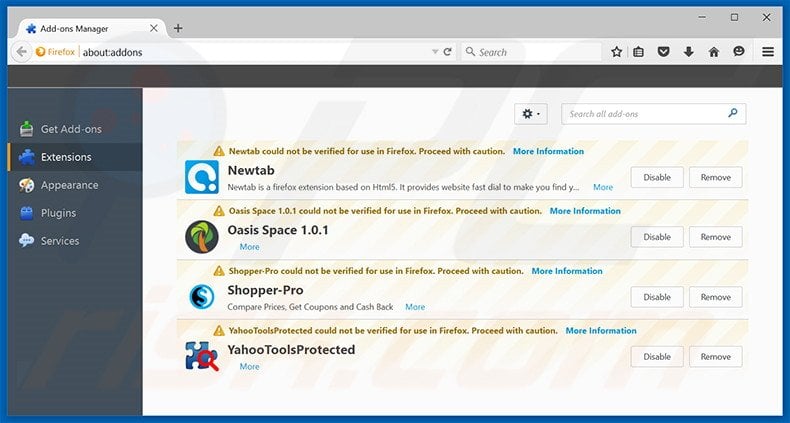 Removing isearch123.com related Mozilla Firefox extensions