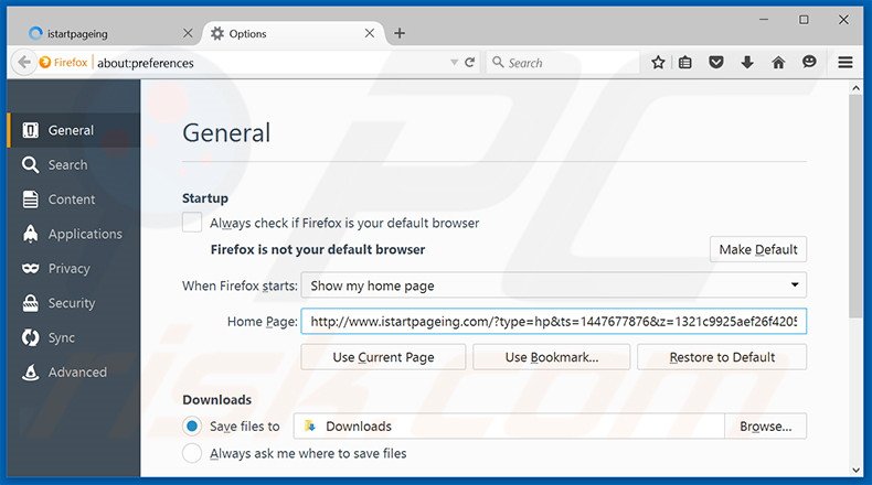 Removing istartpageing.com from Mozilla Firefox homepage