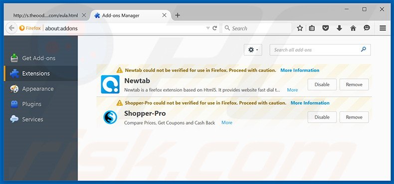 Removing JellySplit ads from Mozilla Firefox step 2