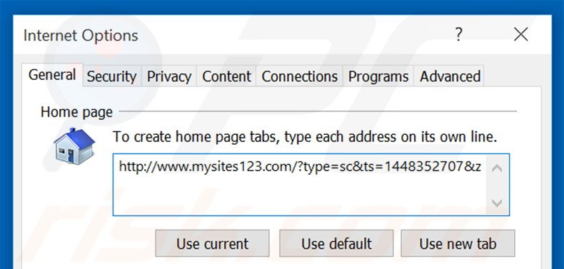 Removing mysites123.com from Internet Explorer homepage