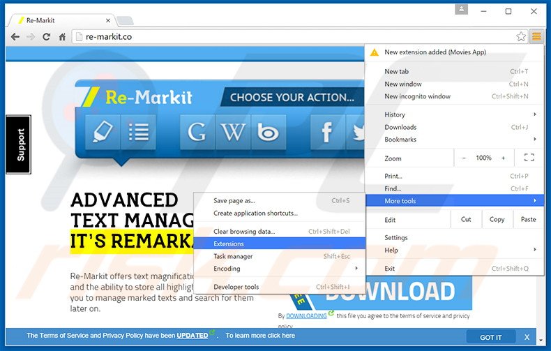 Removing Re-Markit  ads from Google Chrome step 1