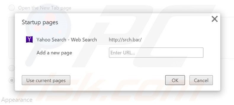 Removing srch.bar from Google Chrome homepage