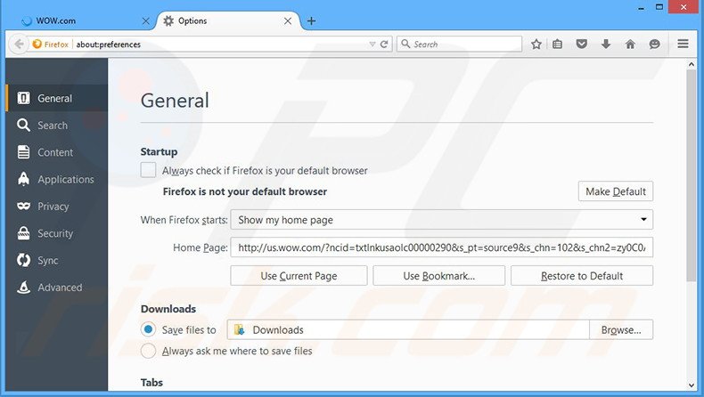Removing wow.com from Mozilla Firefox homepage