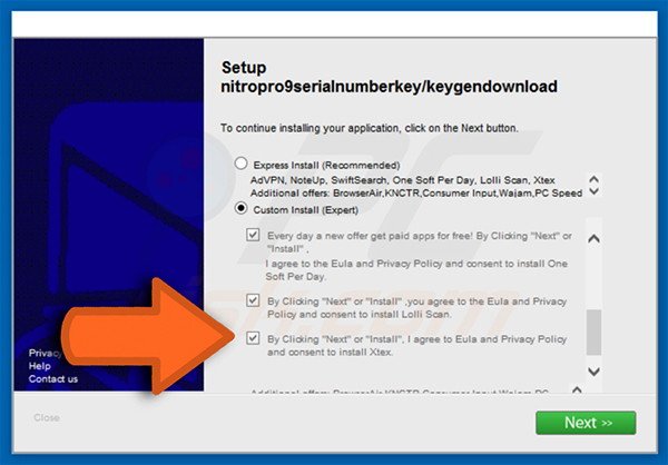 Delusive installer used to distribute XTEX adware